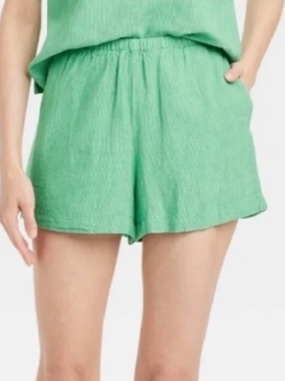 Mid-Rise Linen Pull-On Shorts - A New Day Green Striped